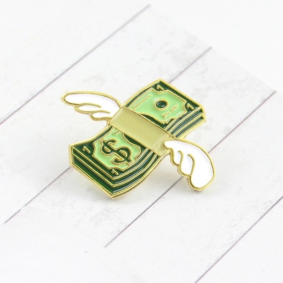Jewelry - NEW Cash Money Flying Angel Wing Enamel Pin Brooch